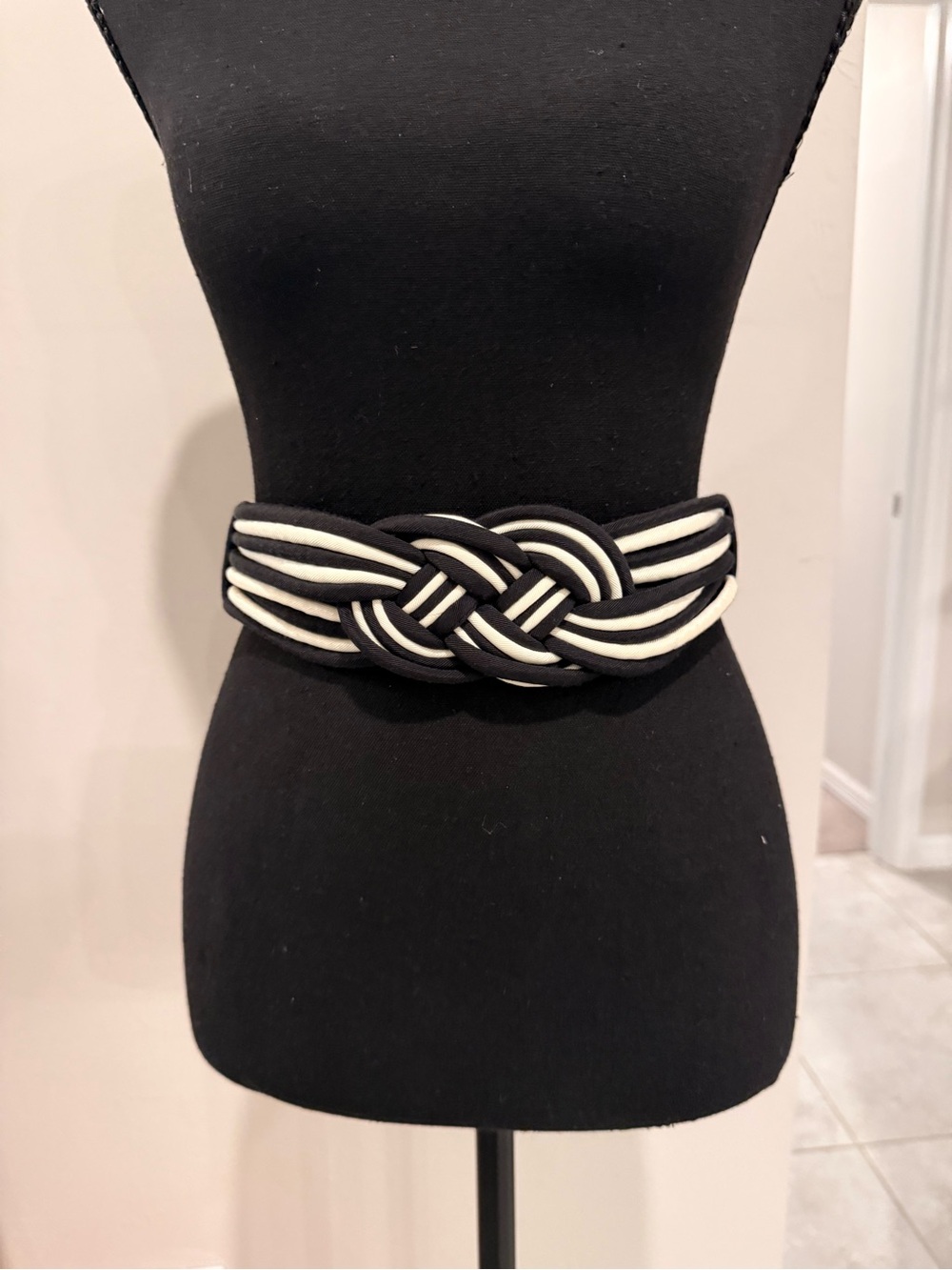 Black and White Braided Knot Waist Belt - Women Accessories